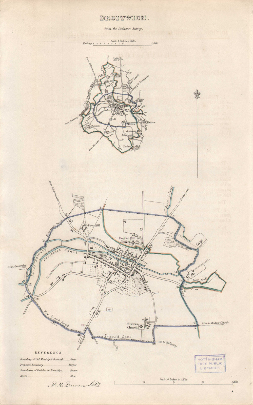 DROITWICH borough/town plan. BOUNDARY REVIEW. Worcestershire. DAWSON 1837 map